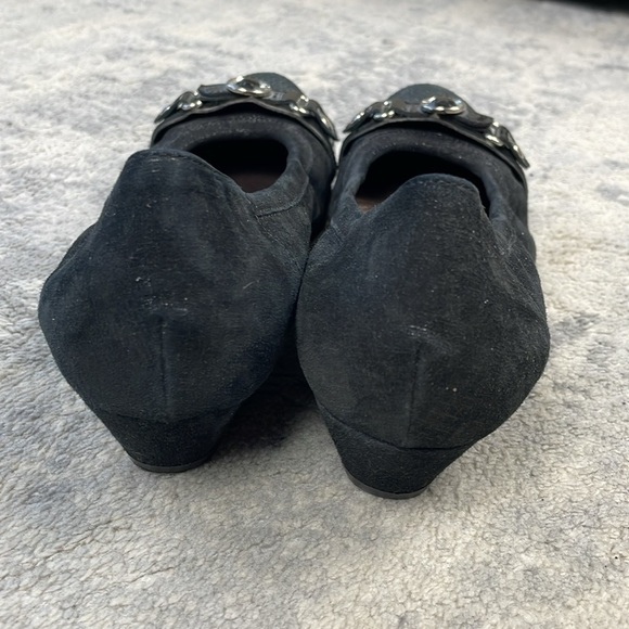 AGL Cap Toe Buckle Ballet Shoes Low Wedge Shimmer Silver Black Sz 39.5 - Picture 5 of 11